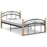 Bedframe Metaal En Massief Eikenhout Zwart