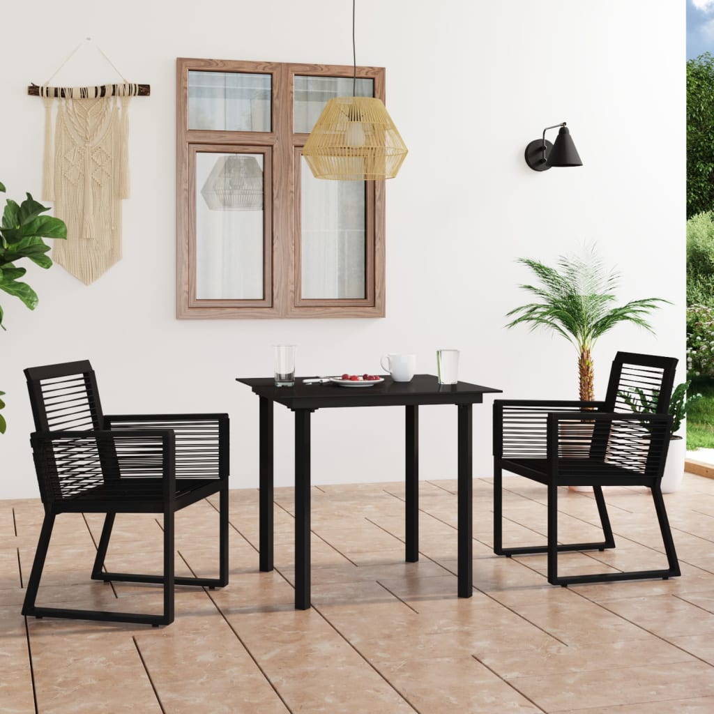 -Delige Tuinset Pvc-Rattan Zwart