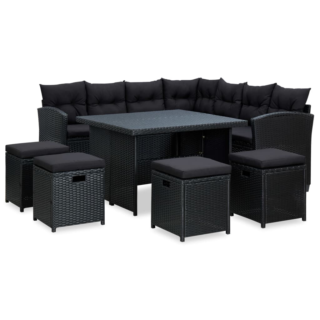 -Delige Loungeset Met Kussens Poly Rattan