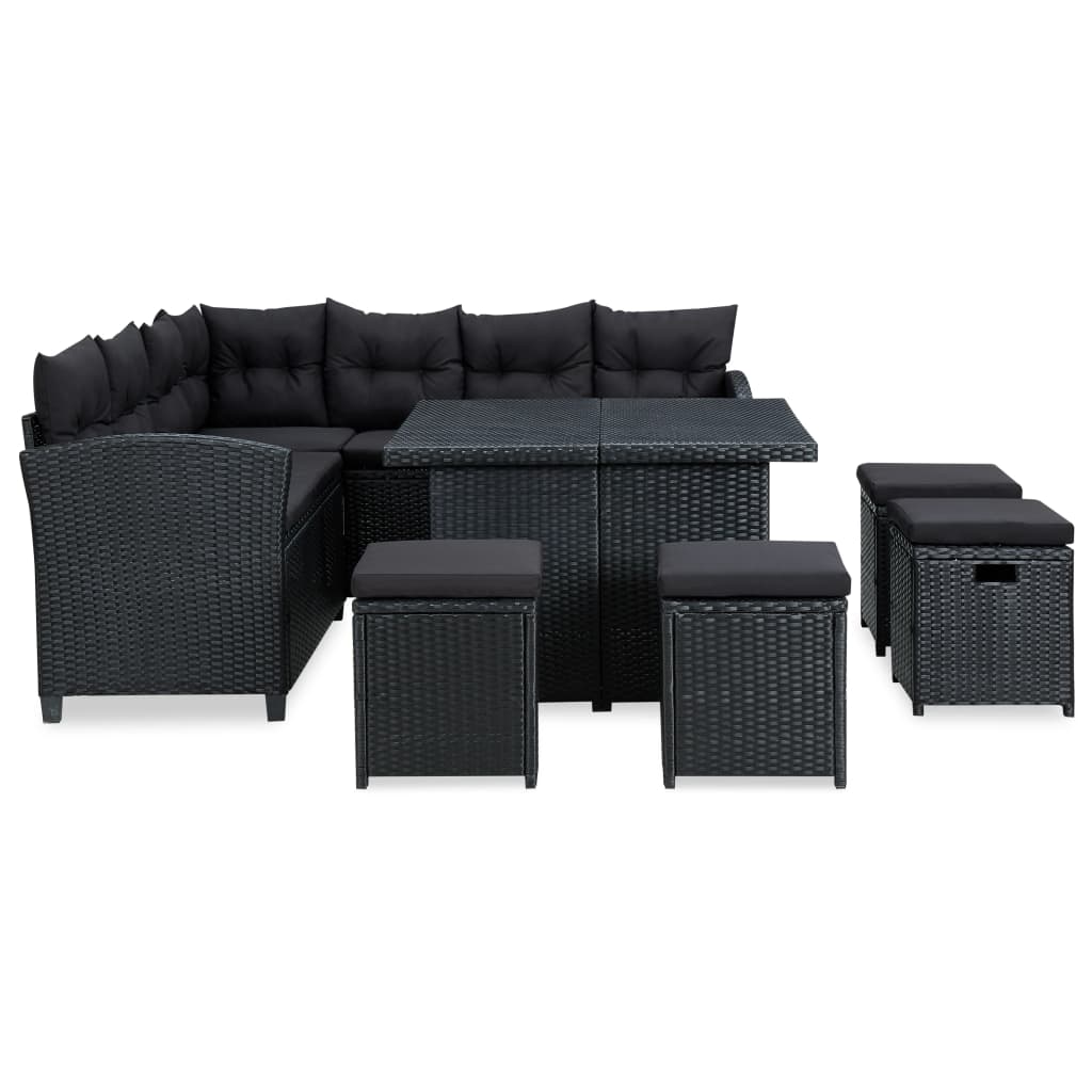 -Delige Loungeset Met Kussens Poly Rattan