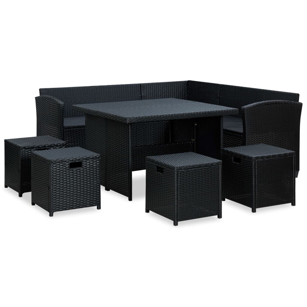 -Delige Loungeset Met Kussens Poly Rattan