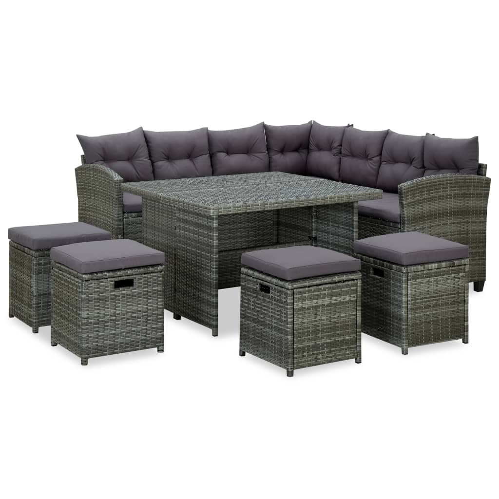 -Delige Loungeset Met Kussens Poly Rattan