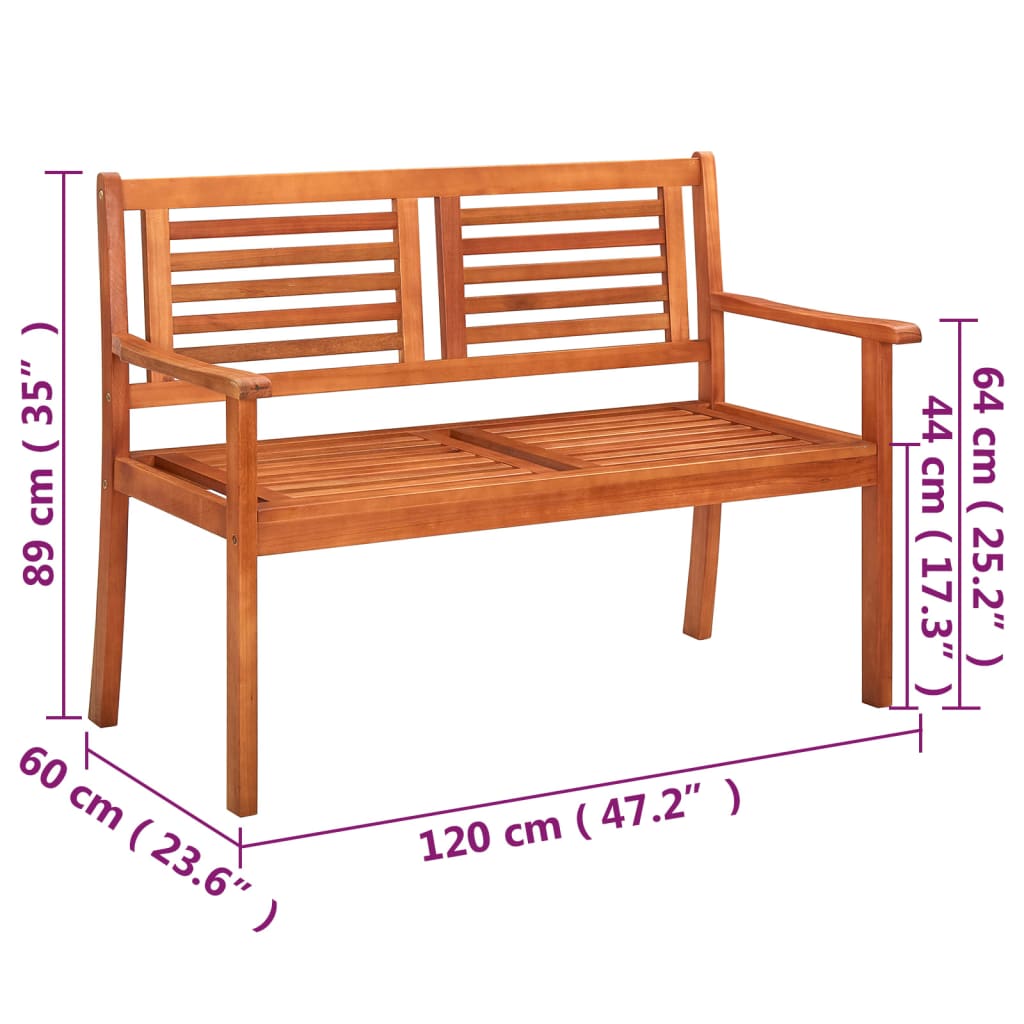 Tuinbank 2-Zits Met Kussen 120 Cm Massief Eucalyptushout