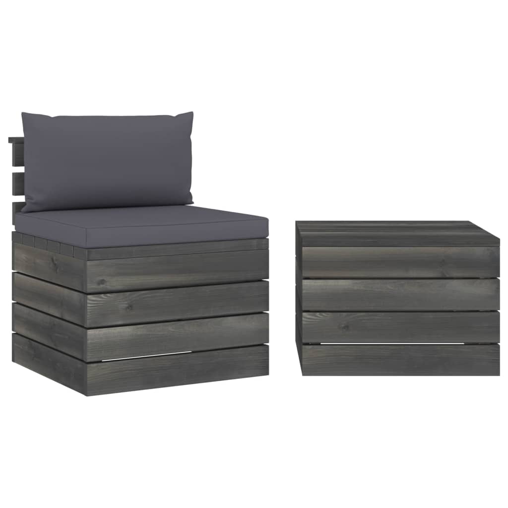 -Delige Loungeset Met Kussens Pallet Massief Grenenhout