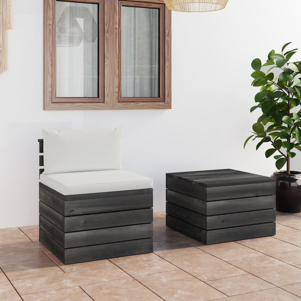 -Delige Loungeset Met Kussens Pallet Massief Grenenhout