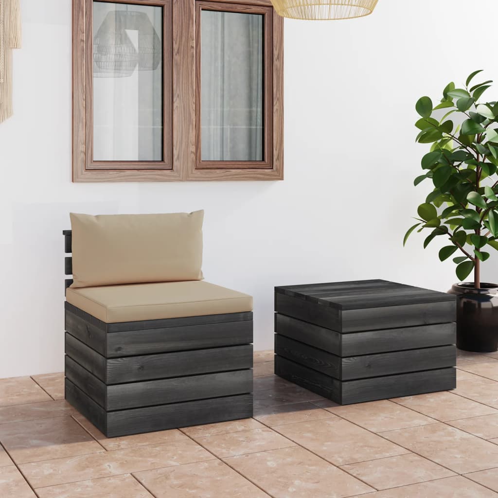 -Delige Loungeset Met Kussens Pallet Massief Grenenhout