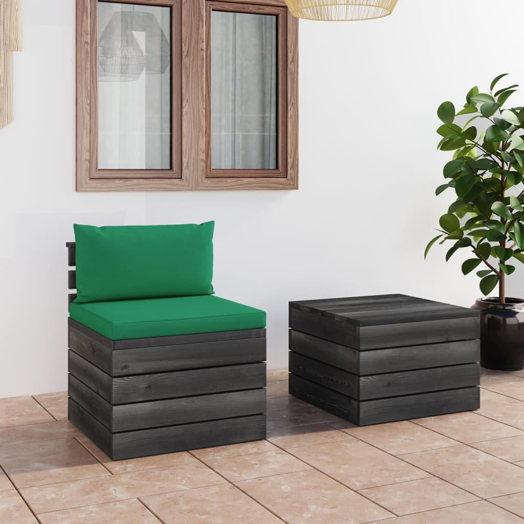 -Delige Loungeset Met Kussens Pallet Massief Grenenhout