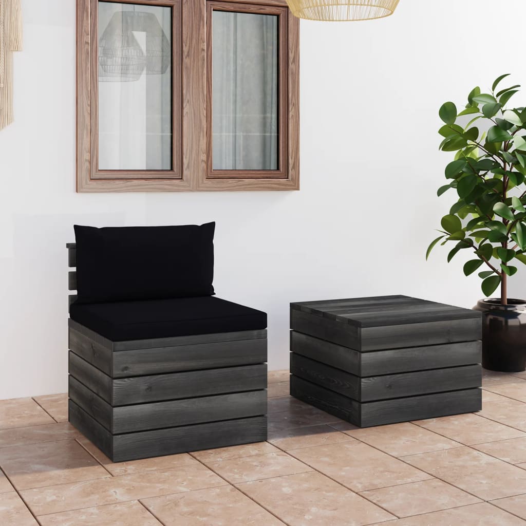 -Delige Loungeset Met Kussens Pallet Massief Grenenhout