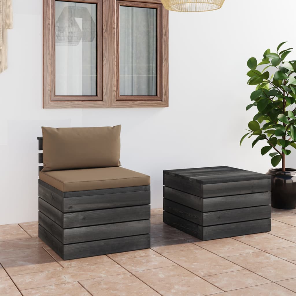 -Delige Loungeset Met Kussens Pallet Massief Grenenhout