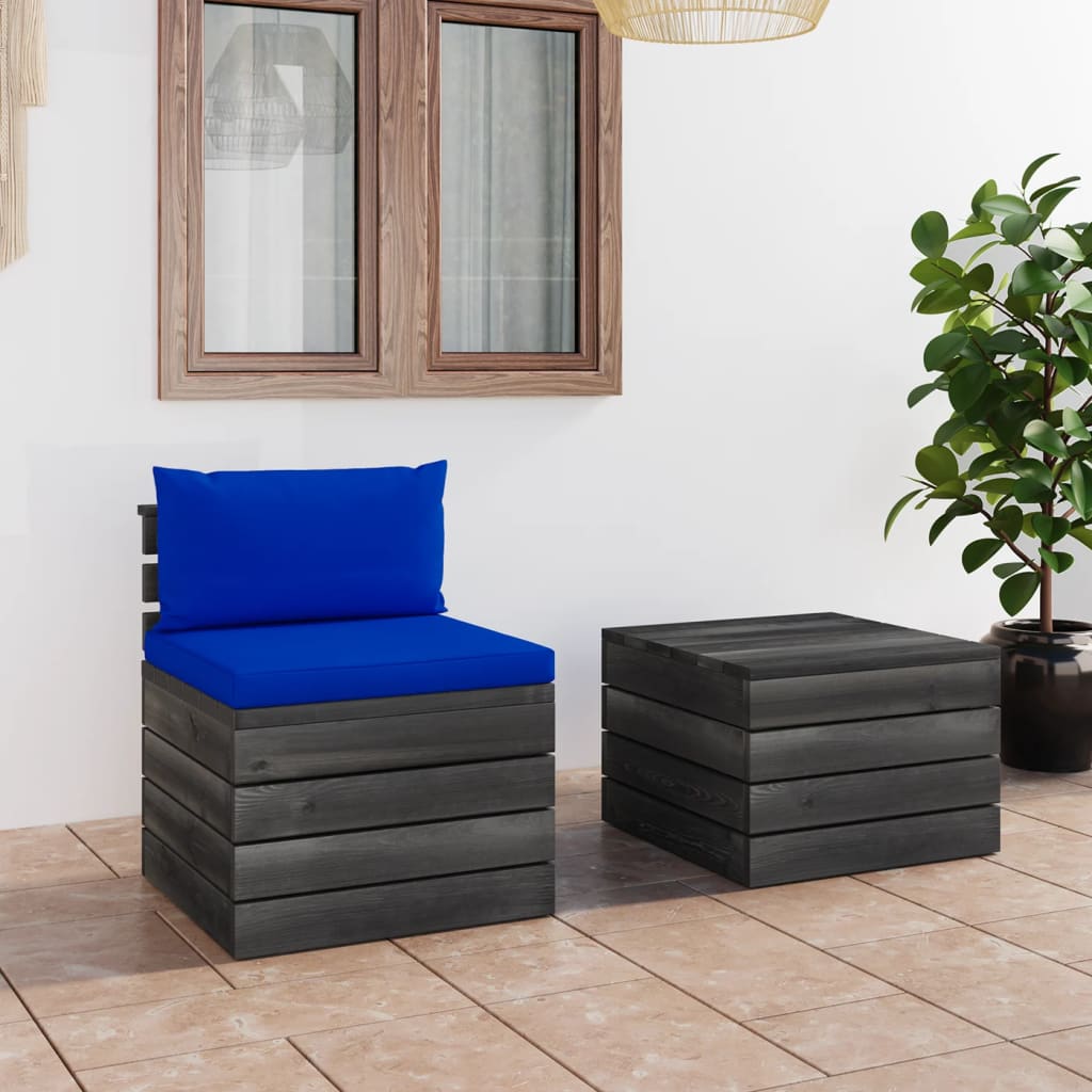 -Delige Loungeset Met Kussens Pallet Massief Grenenhout