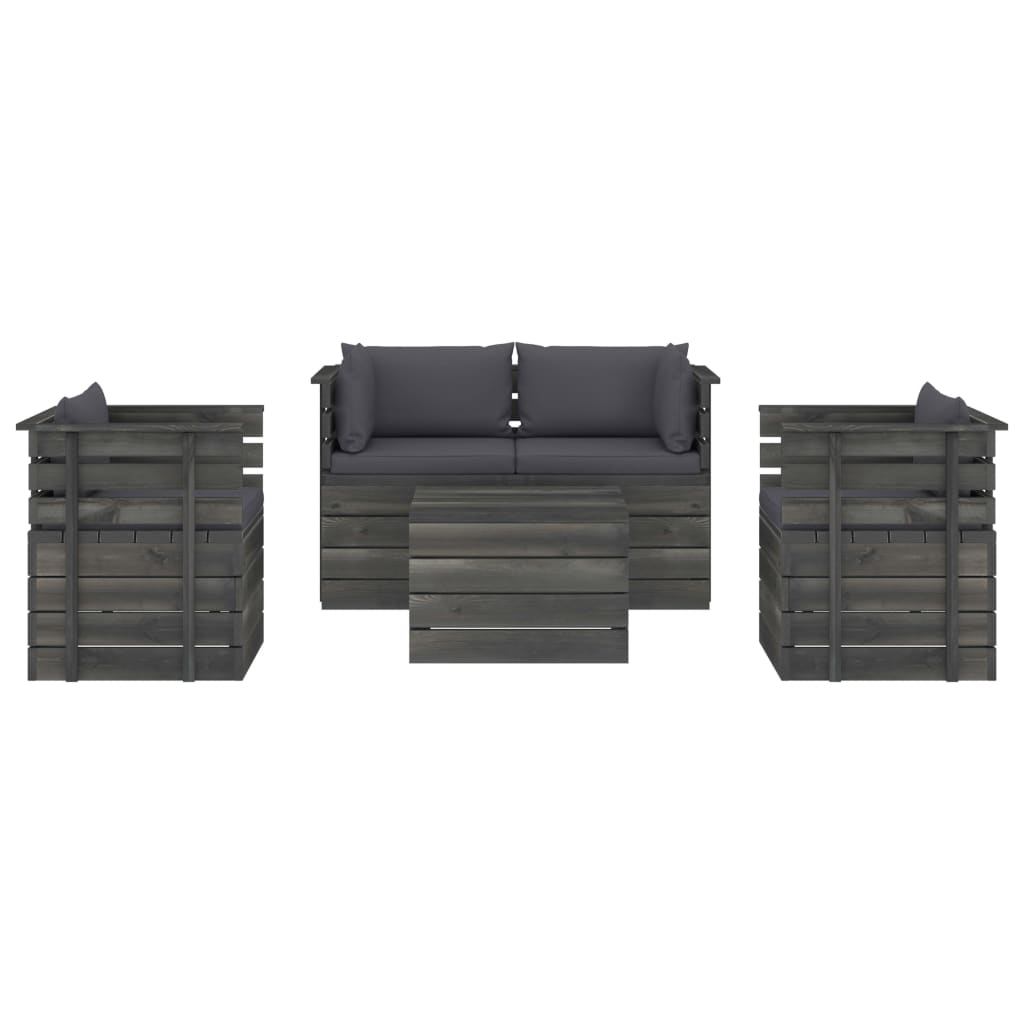 -Delige Loungeset Met Kussens Pallet Massief Grenenhout