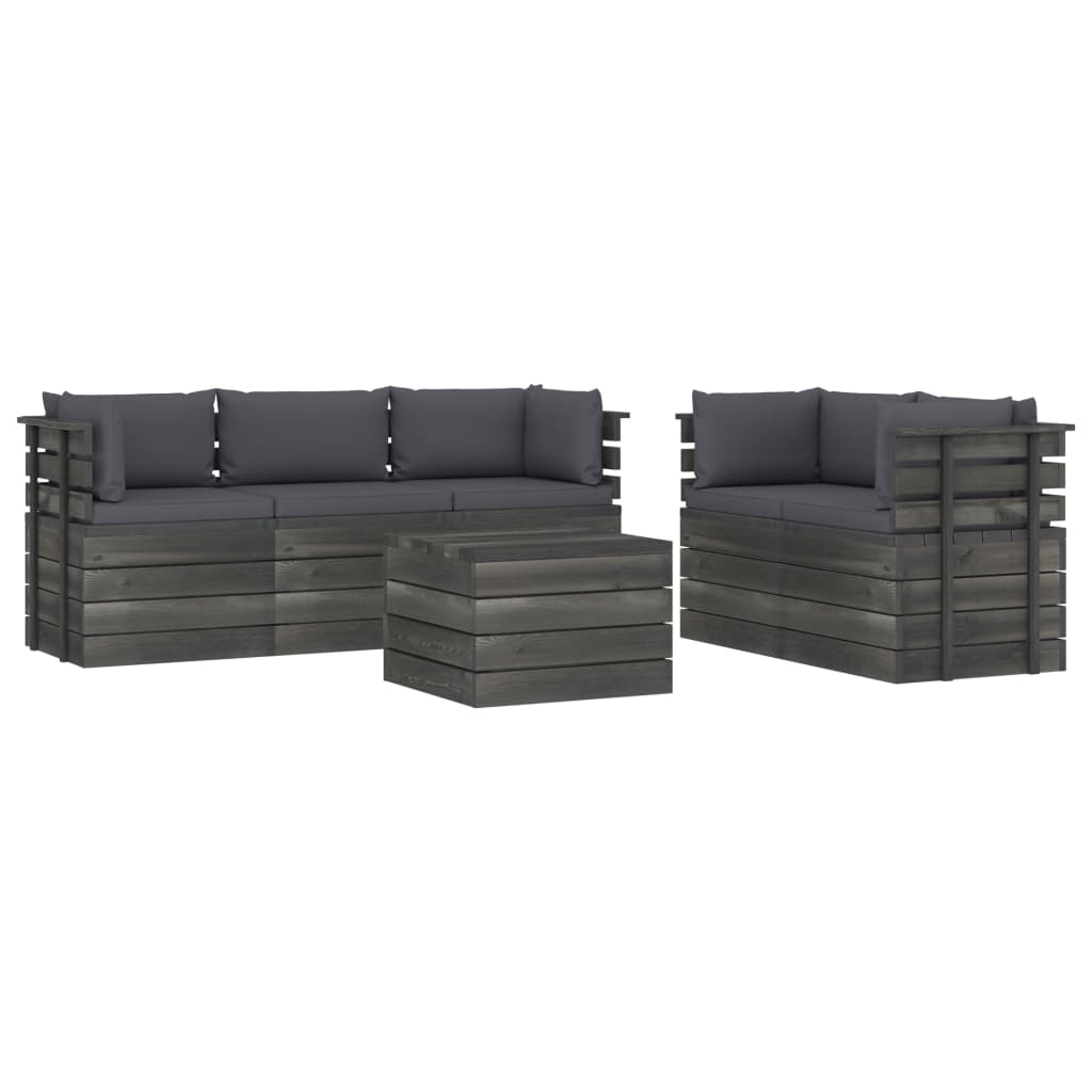 -Delige Loungeset Met Kussens Pallet Massief Grenenhout