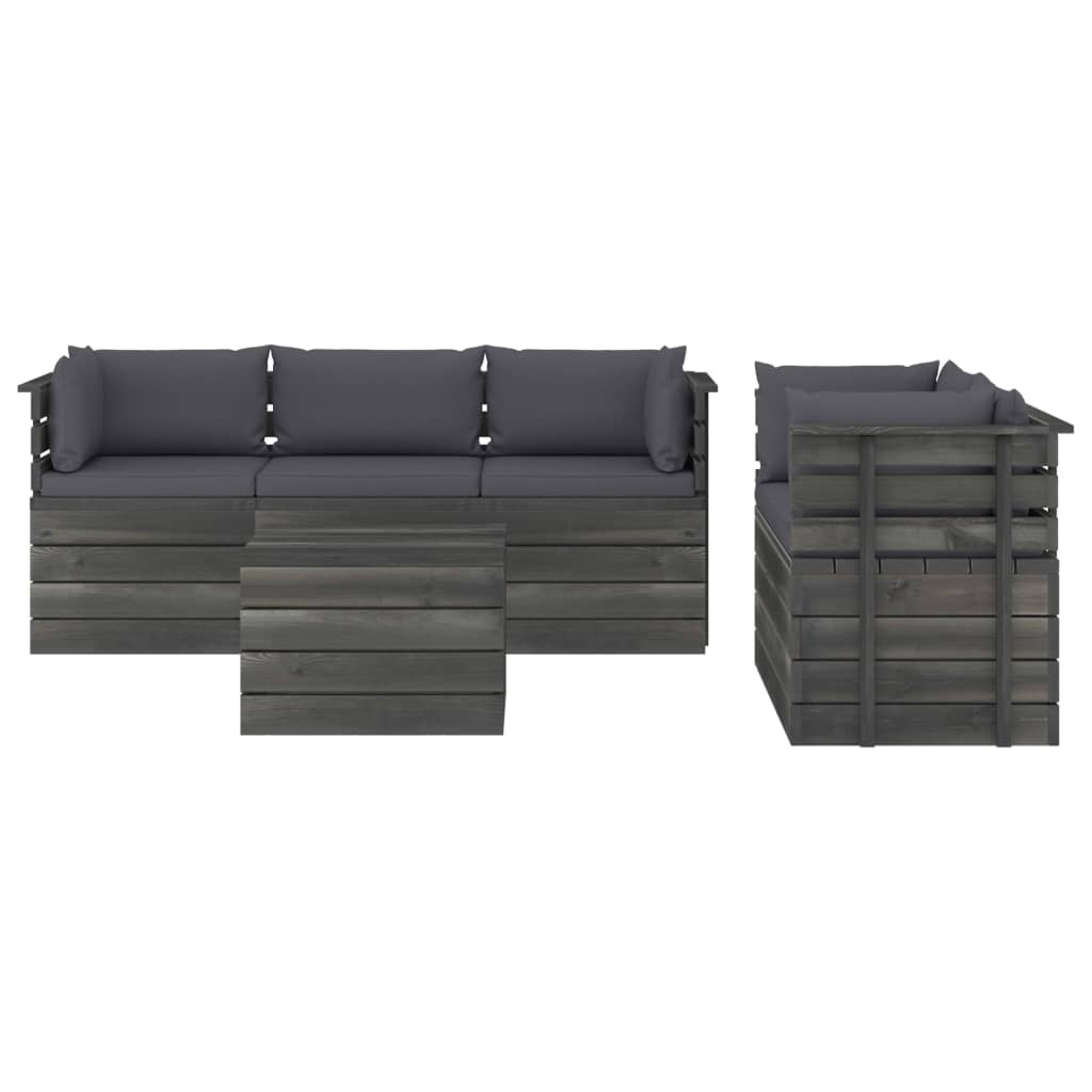 -Delige Loungeset Met Kussens Pallet Massief Grenenhout