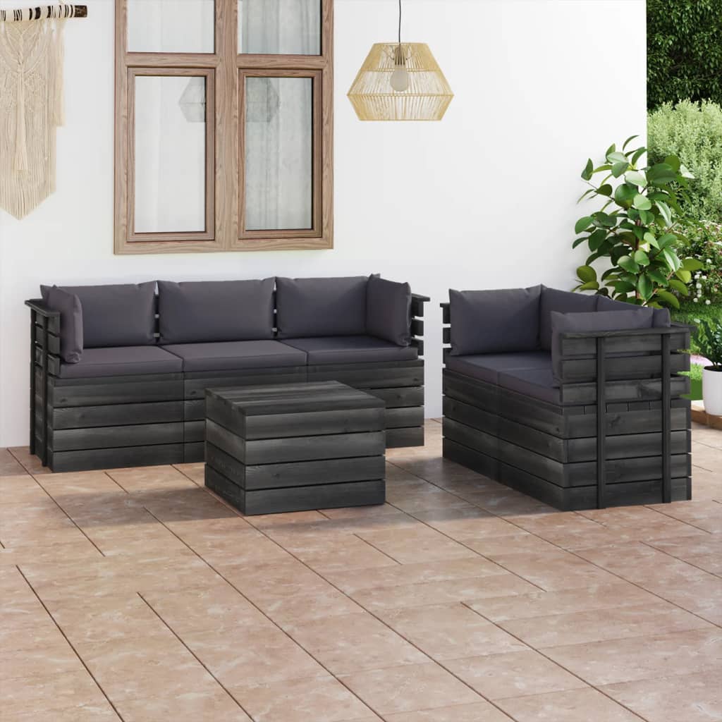 -Delige Loungeset Met Kussens Pallet Massief Grenenhout