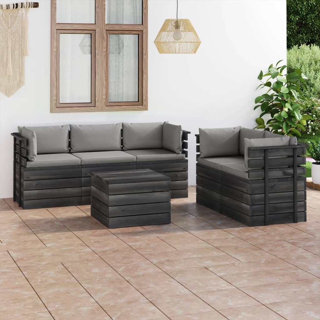 -Delige Loungeset Met Kussens Pallet Massief Grenenhout