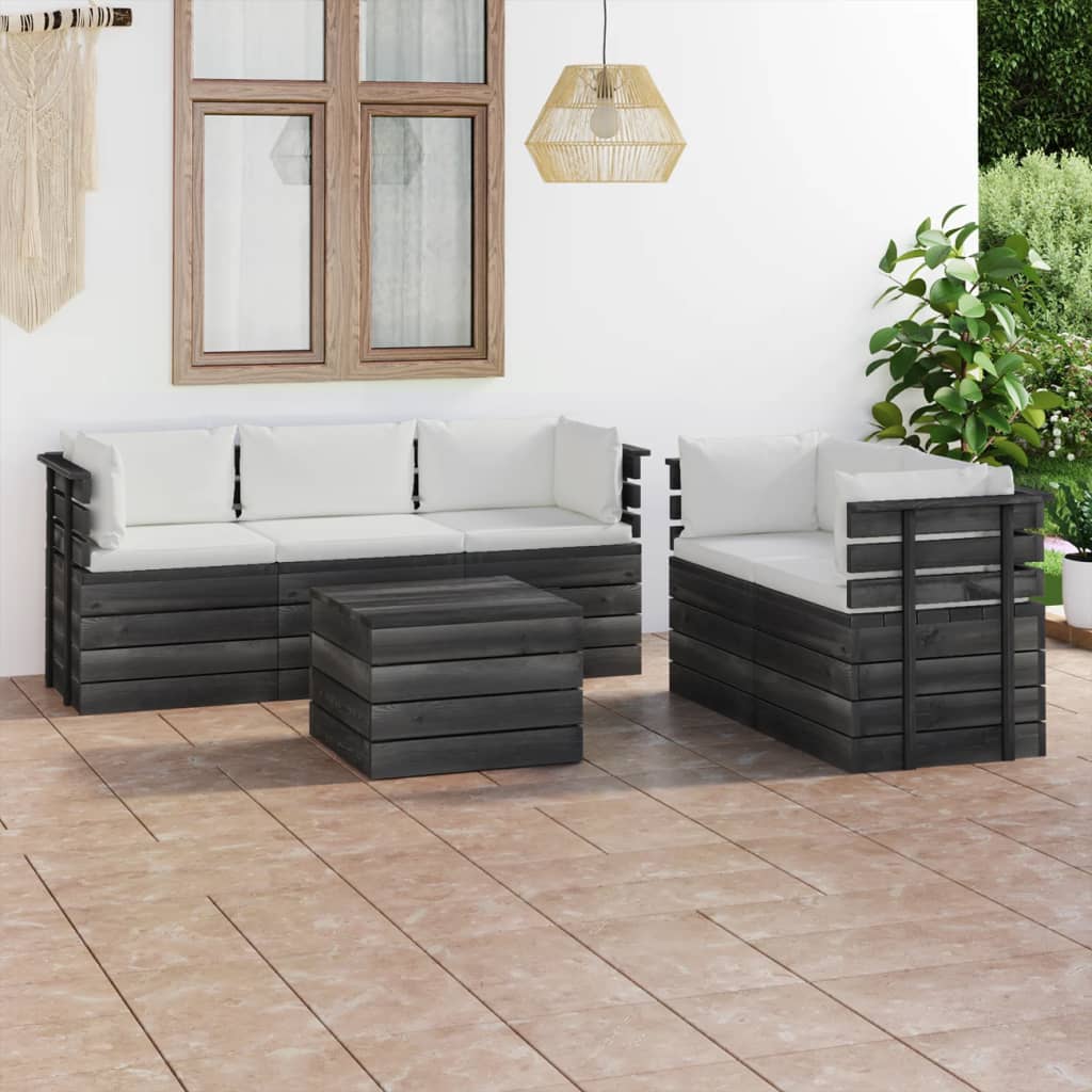 -Delige Loungeset Met Kussens Pallet Massief Grenenhout