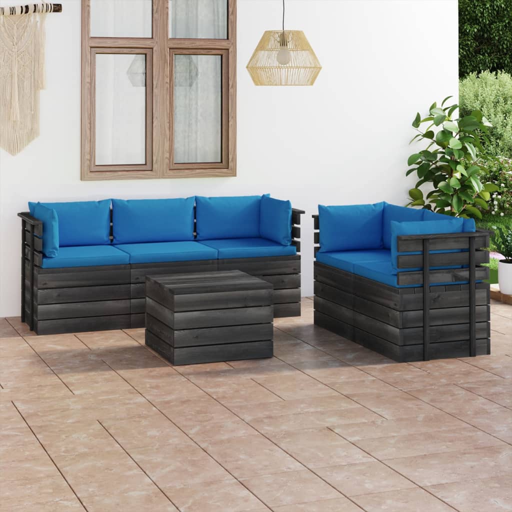 -Delige Loungeset Met Kussens Pallet Massief Grenenhout