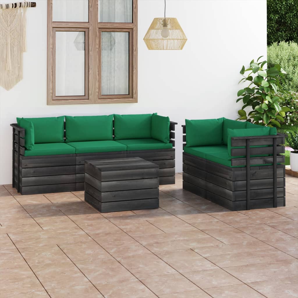 -Delige Loungeset Met Kussens Pallet Massief Grenenhout