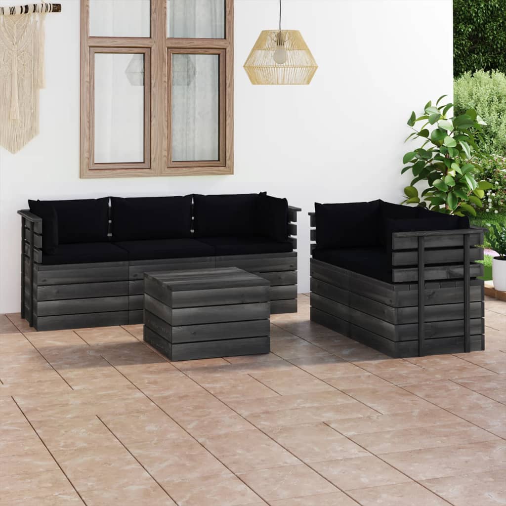 -Delige Loungeset Met Kussens Pallet Massief Grenenhout