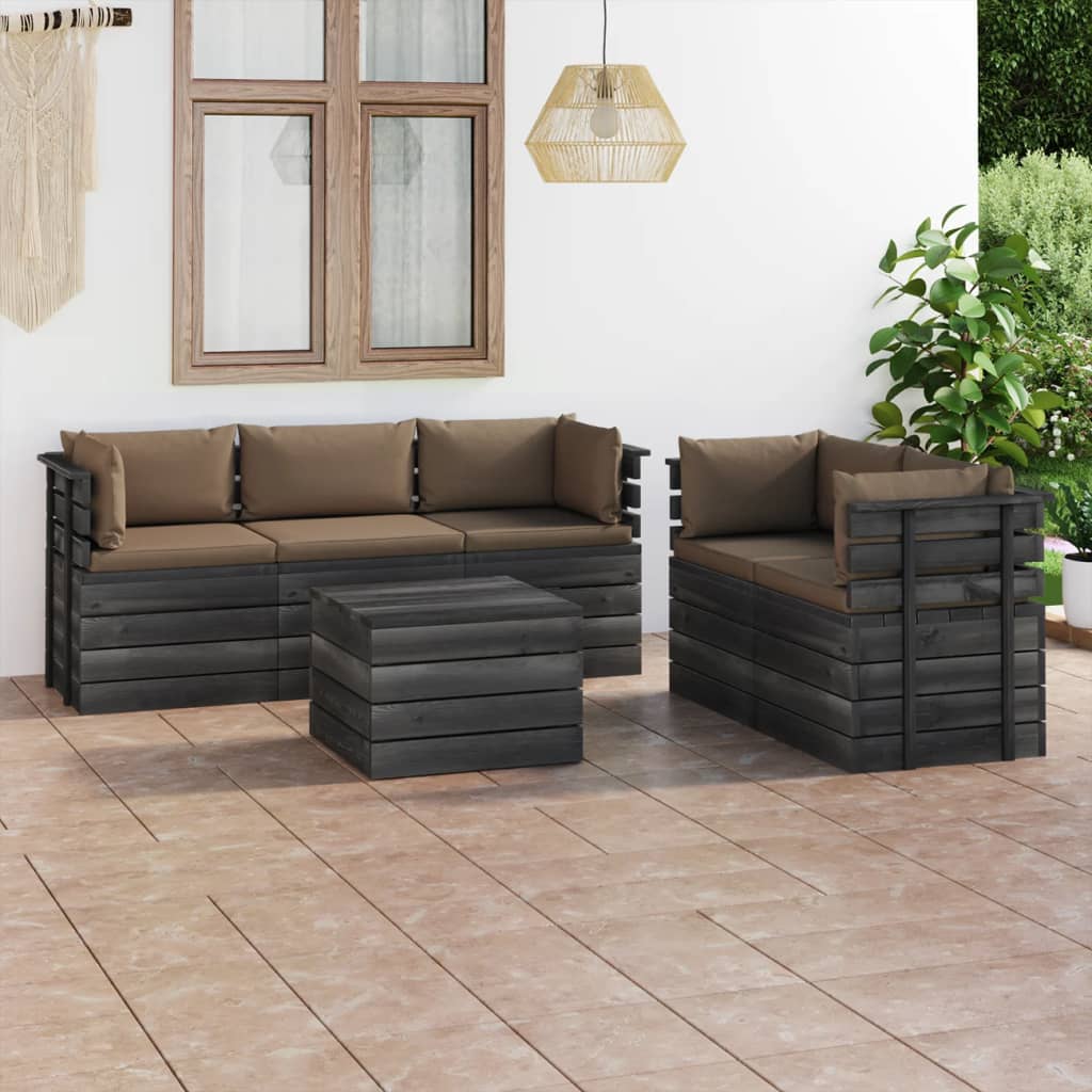 -Delige Loungeset Met Kussens Pallet Massief Grenenhout