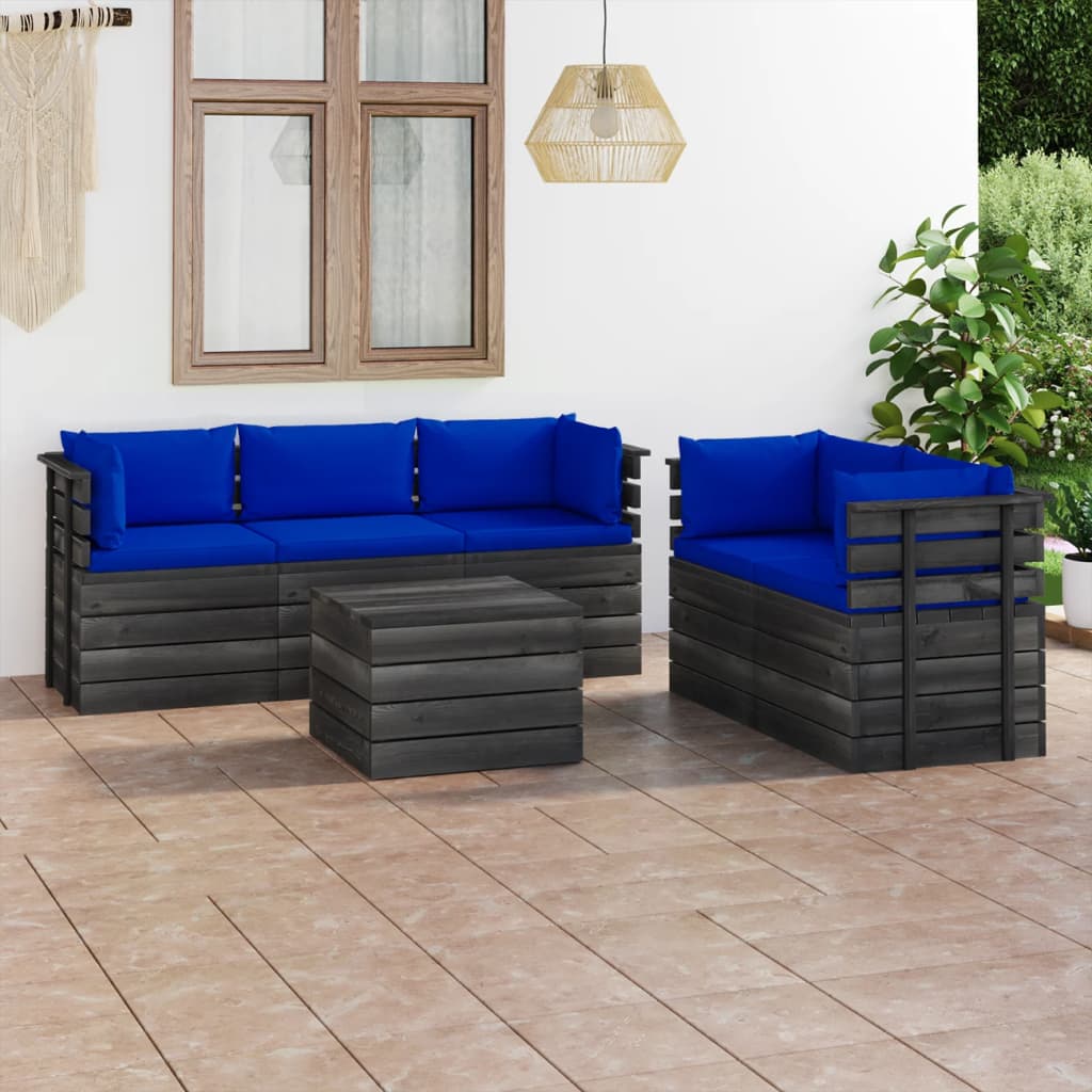 -Delige Loungeset Met Kussens Pallet Massief Grenenhout