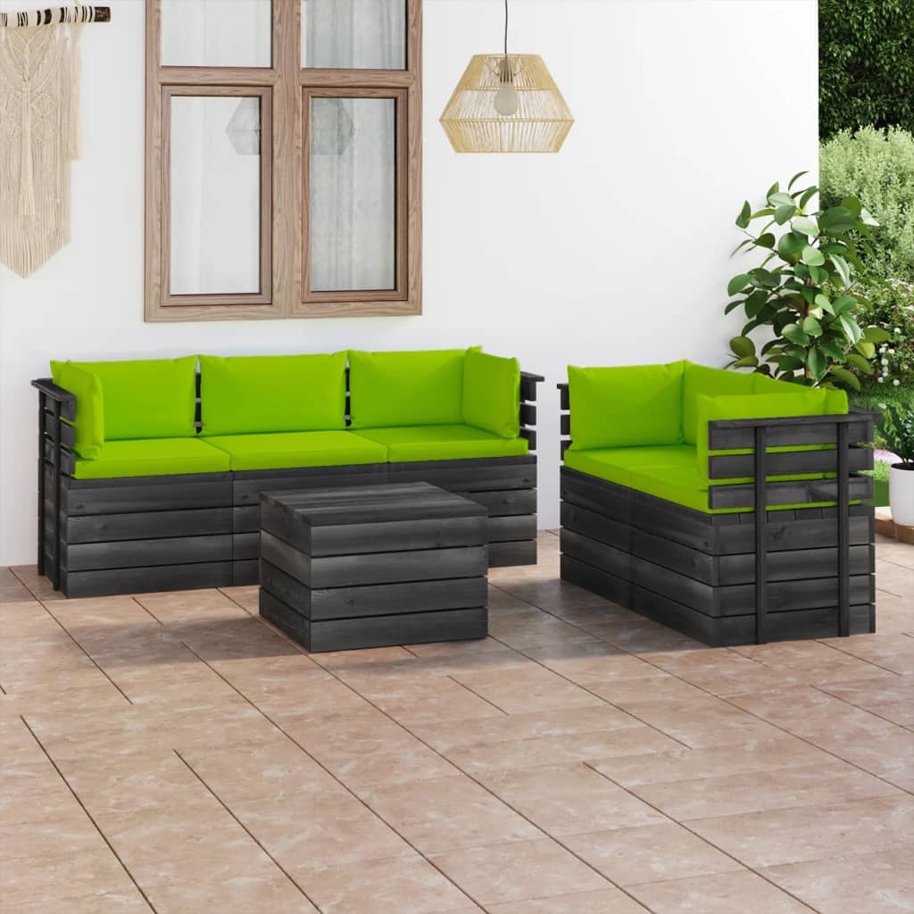 -Delige Loungeset Met Kussens Pallet Massief Grenenhout