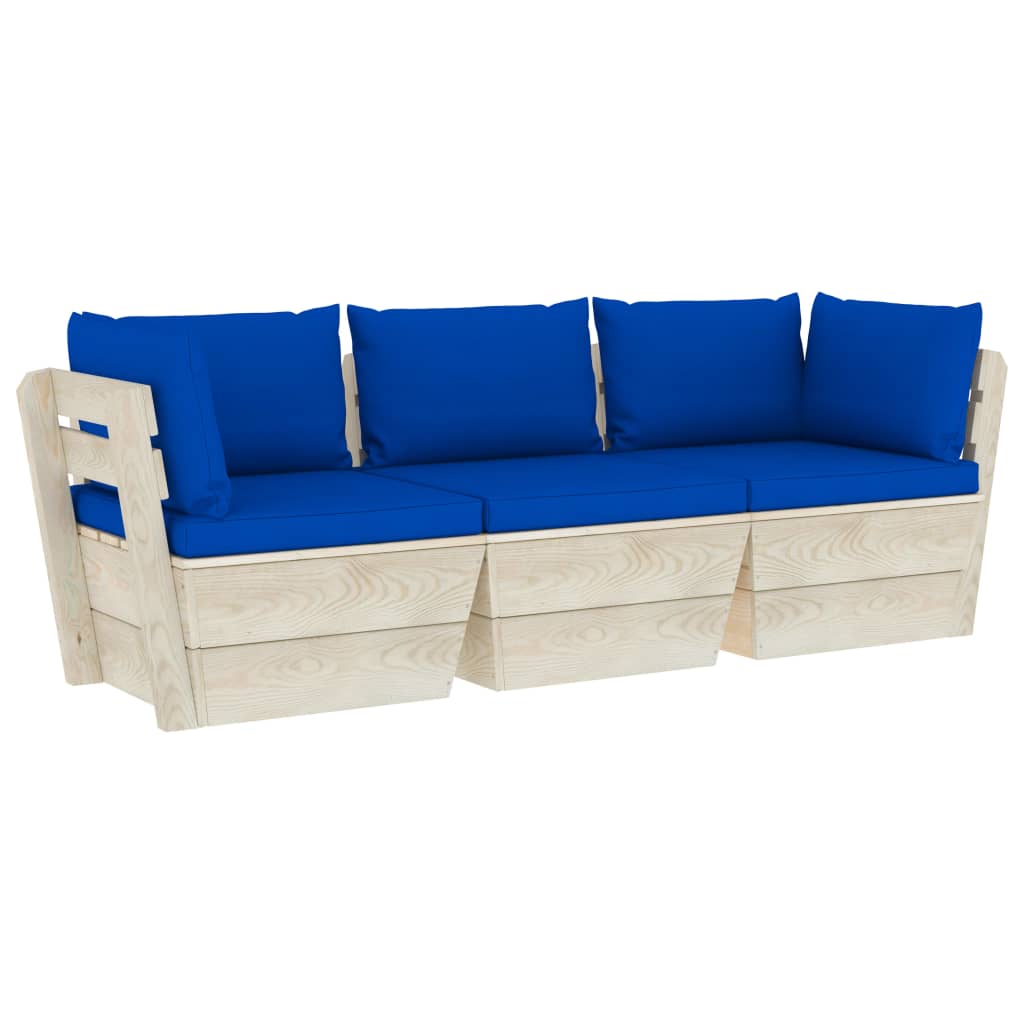 Tuinbank 3-Zits Met Kussens Pallet Vurenhout Blauw