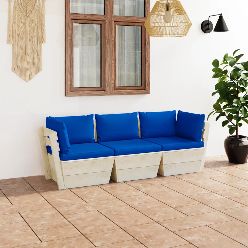 5-Delige Loungeset Met Kussens Pallet Vurenhout Blauw