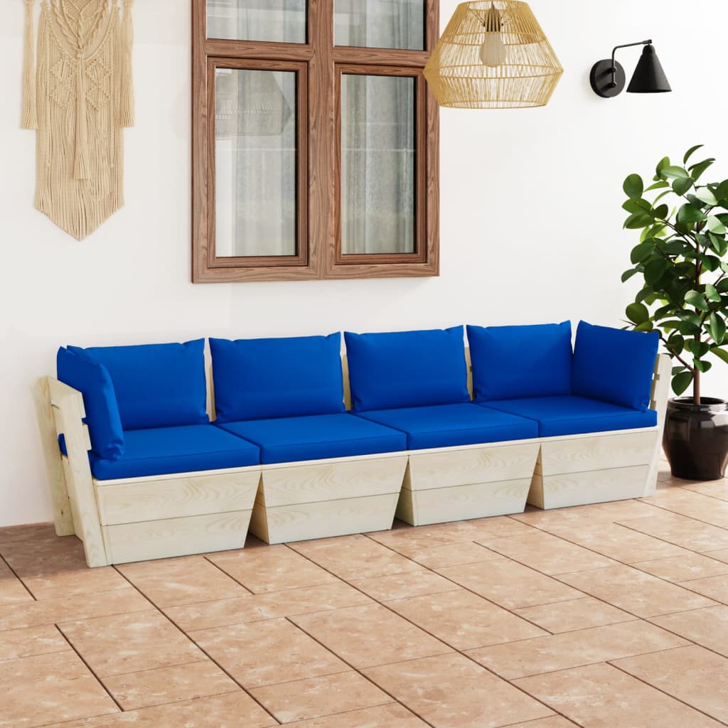 5-Delige Loungeset Met Kussens Pallet Vurenhout Blauw