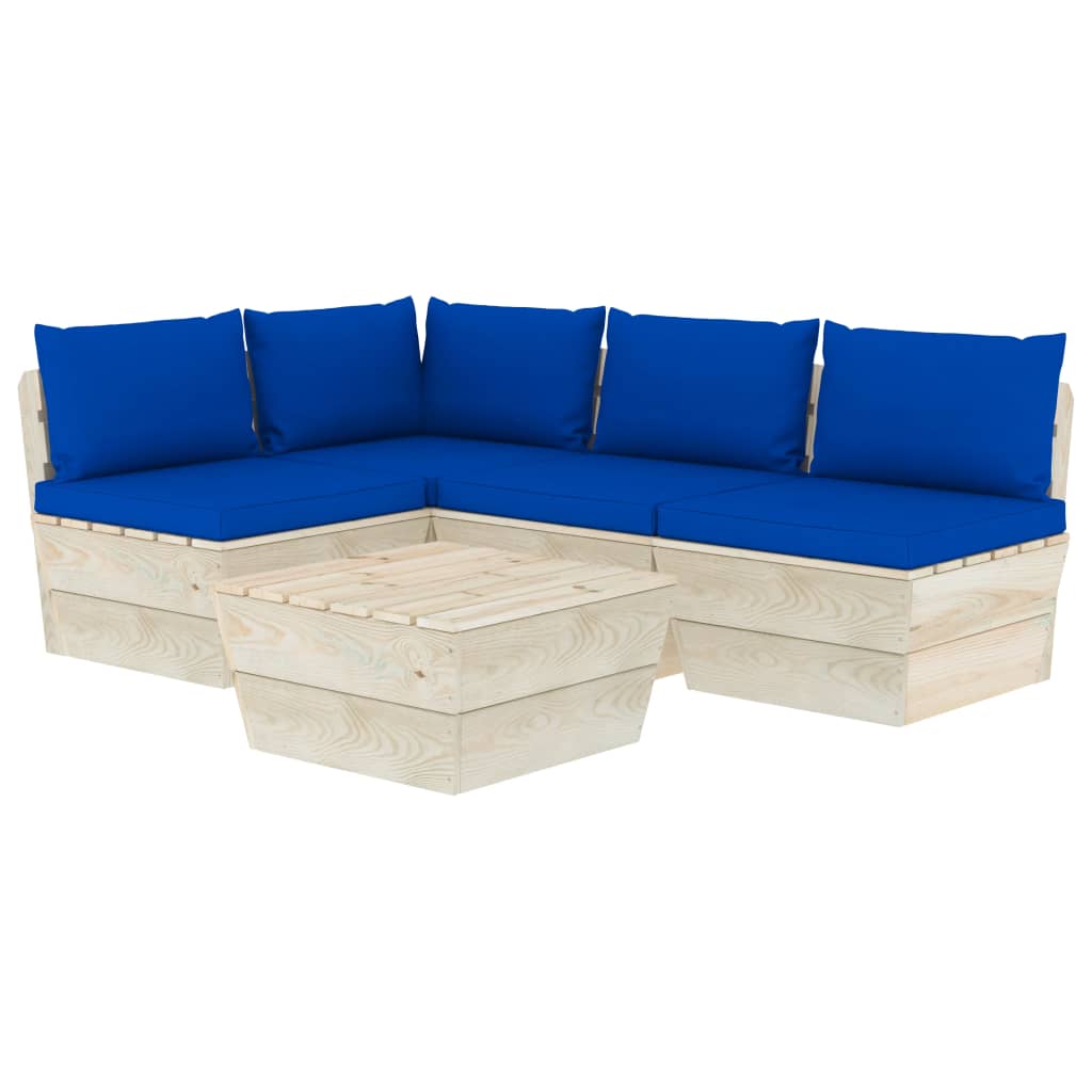 5-Delige Loungeset Met Kussens Pallet Vurenhout Blauw