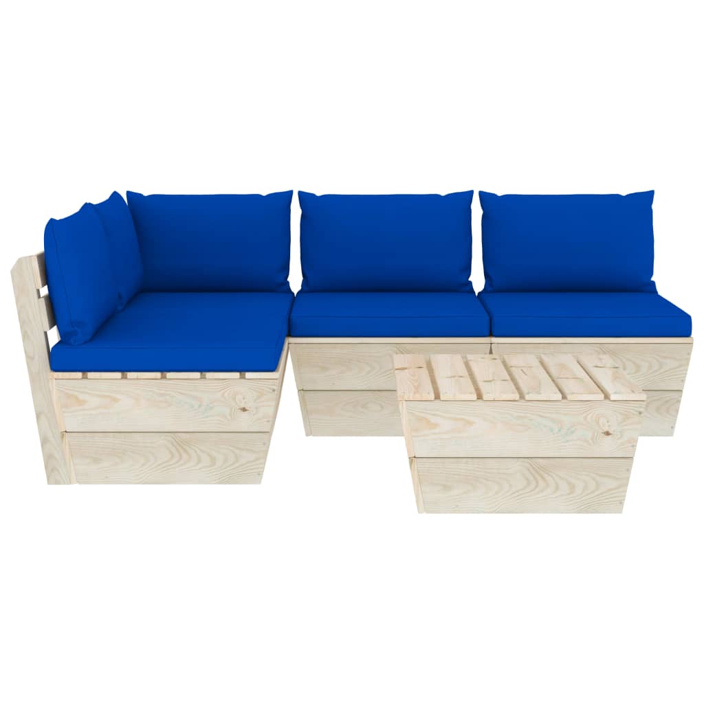 5-Delige Loungeset Met Kussens Pallet Vurenhout Blauw