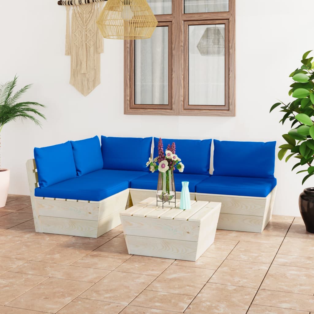 5-Delige Loungeset Met Kussens Pallet Vurenhout Blauw