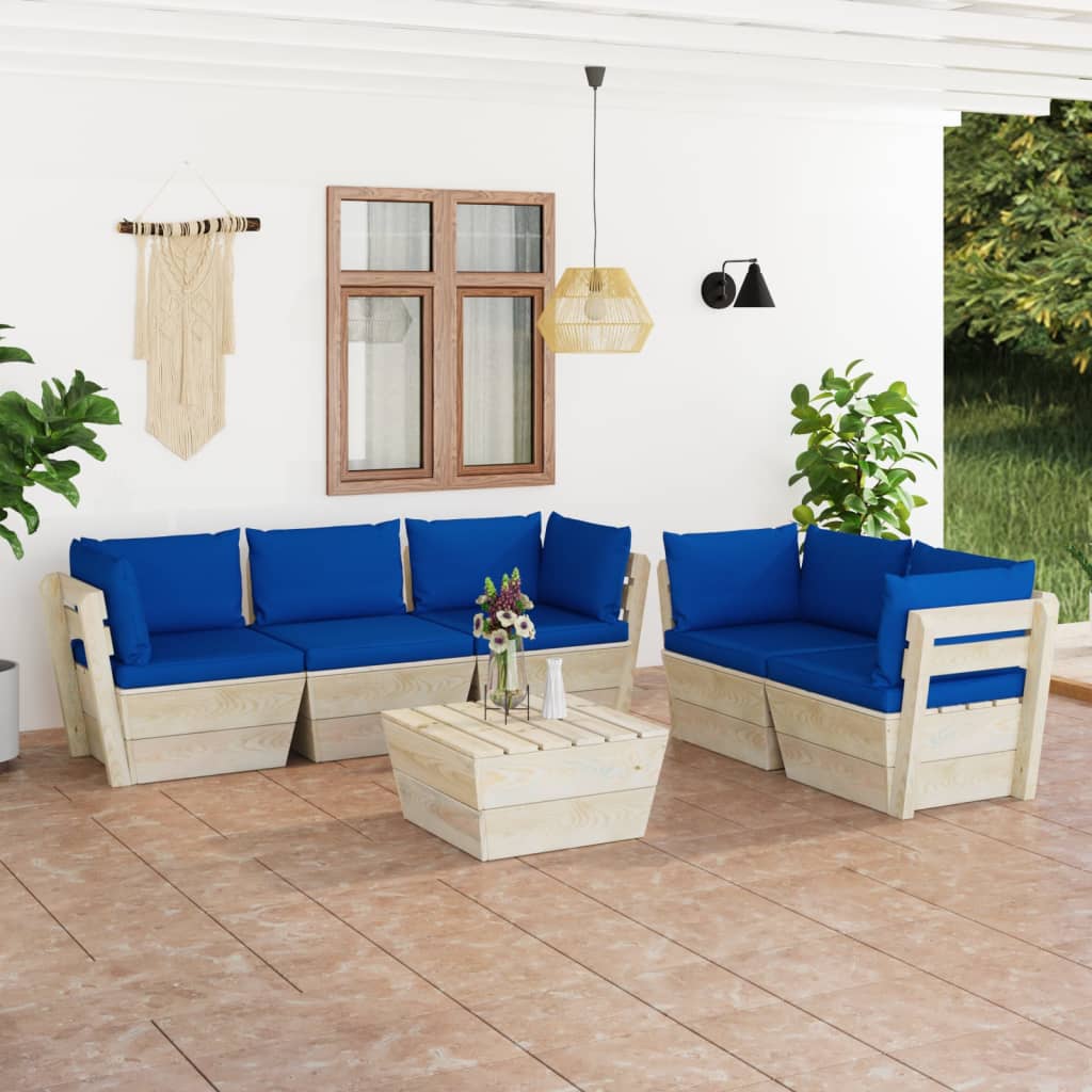 5-Delige Loungeset Met Kussens Pallet Vurenhout Blauw