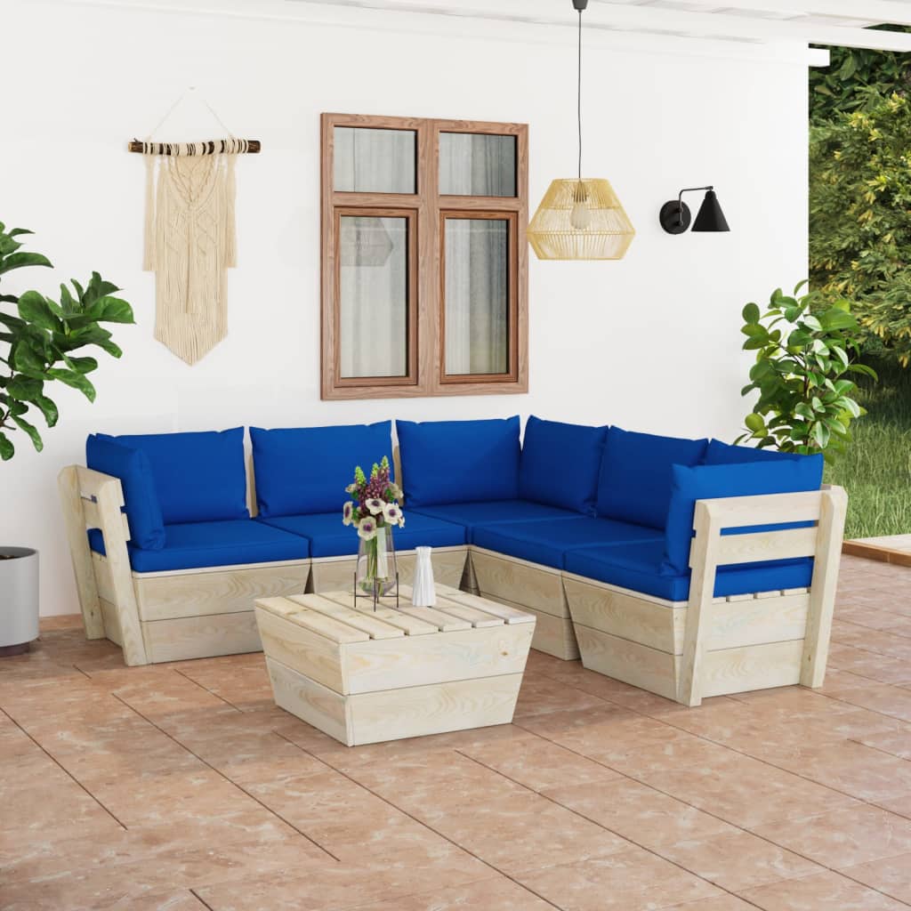 5-Delige Loungeset Met Kussens Pallet Vurenhout Blauw