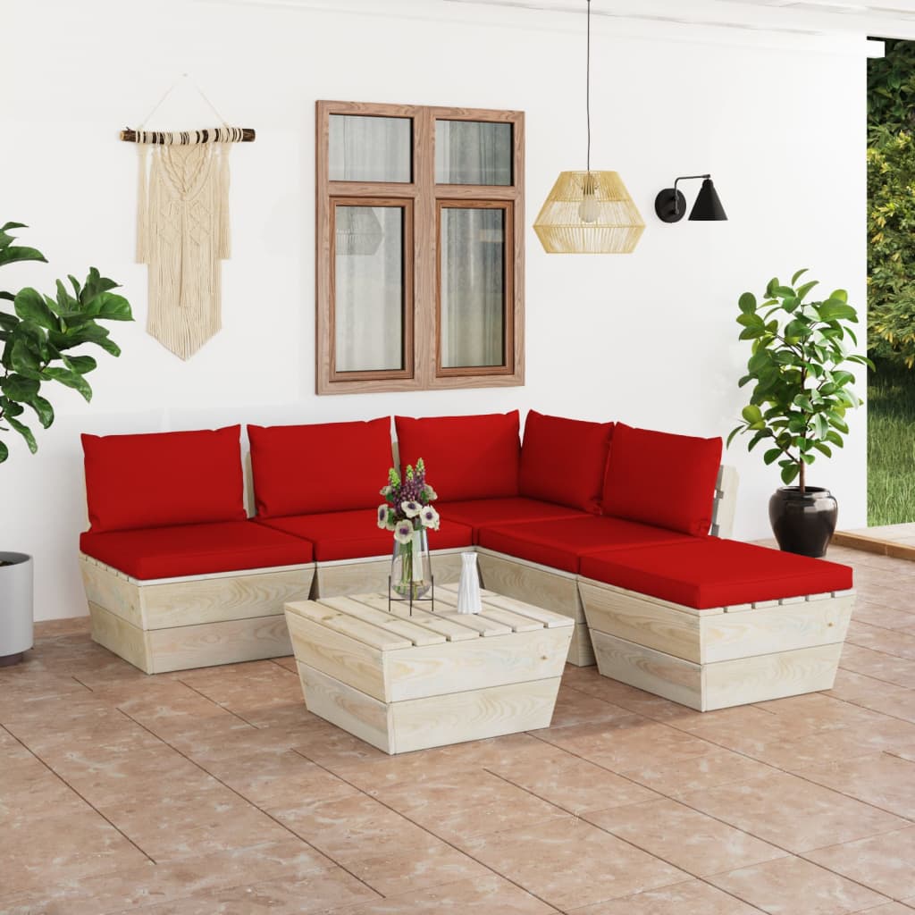 Tuinbank 2-Zits Met Kussens Pallet Vurenhout Rood