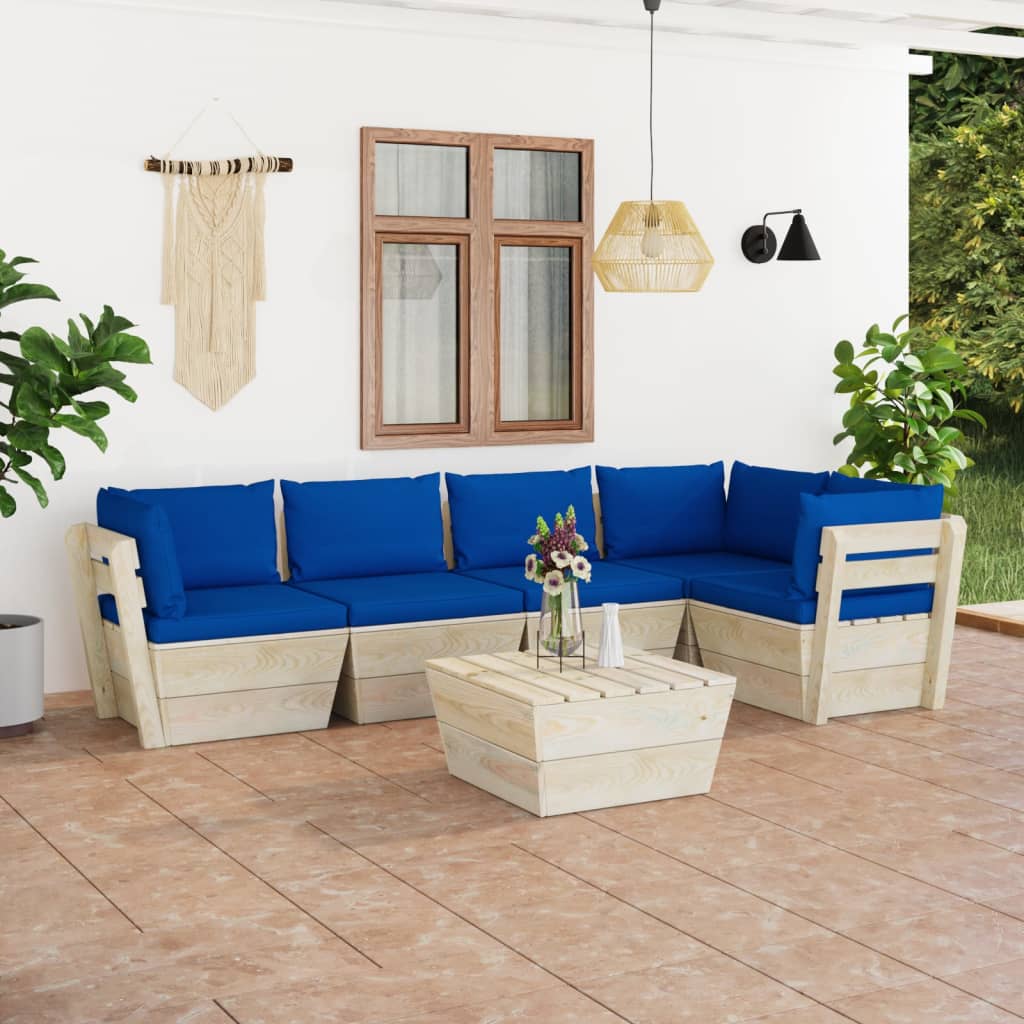 5-Delige Loungeset Met Kussens Pallet Vurenhout Blauw