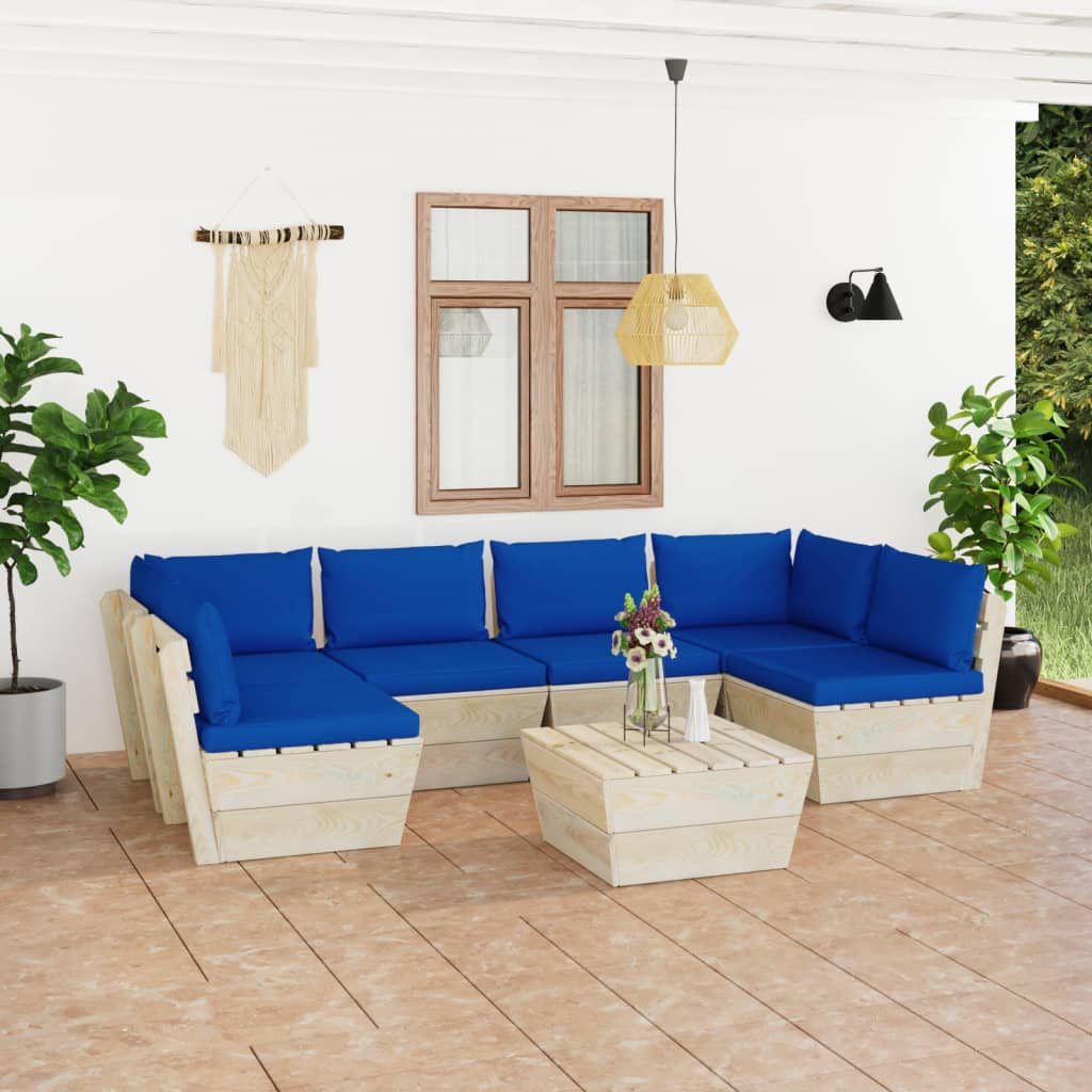 5-Delige Loungeset Met Kussens Pallet Vurenhout Blauw