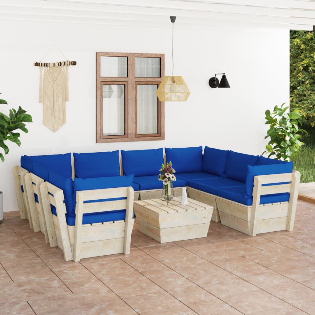 5-Delige Loungeset Met Kussens Pallet Vurenhout Blauw