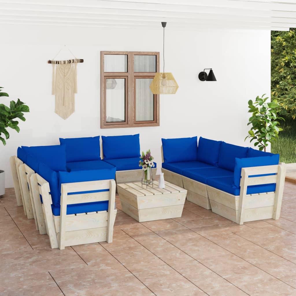 5-Delige Loungeset Met Kussens Pallet Vurenhout Blauw