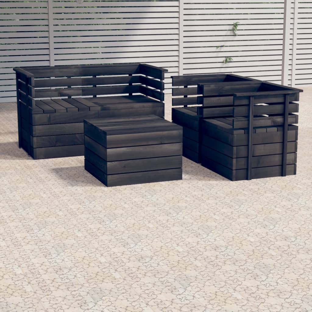 -Delige Loungeset Met Kussens Pallet Massief Grenenhout