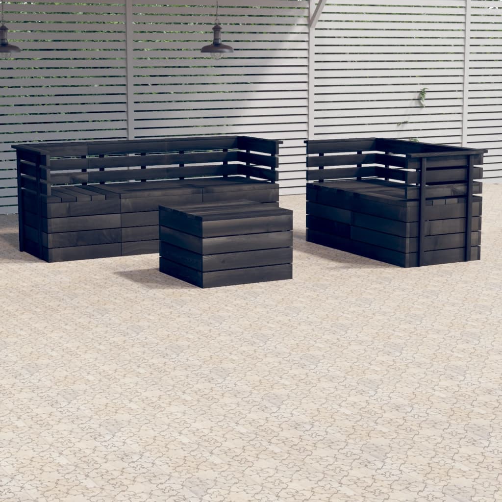 -Delige Loungeset Met Kussens Pallet Massief Grenenhout