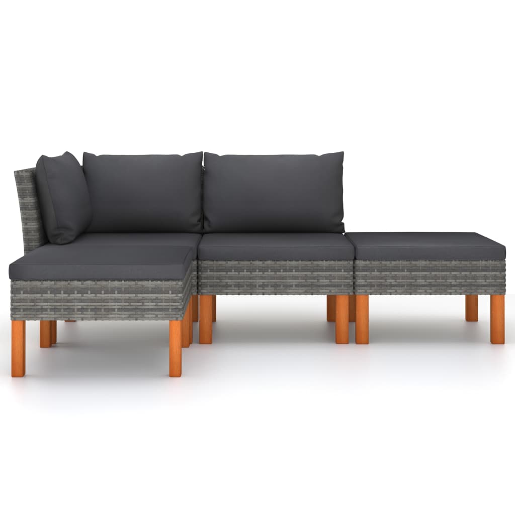 -Delige Loungeset Met Kussens Poly Rattan Grijs