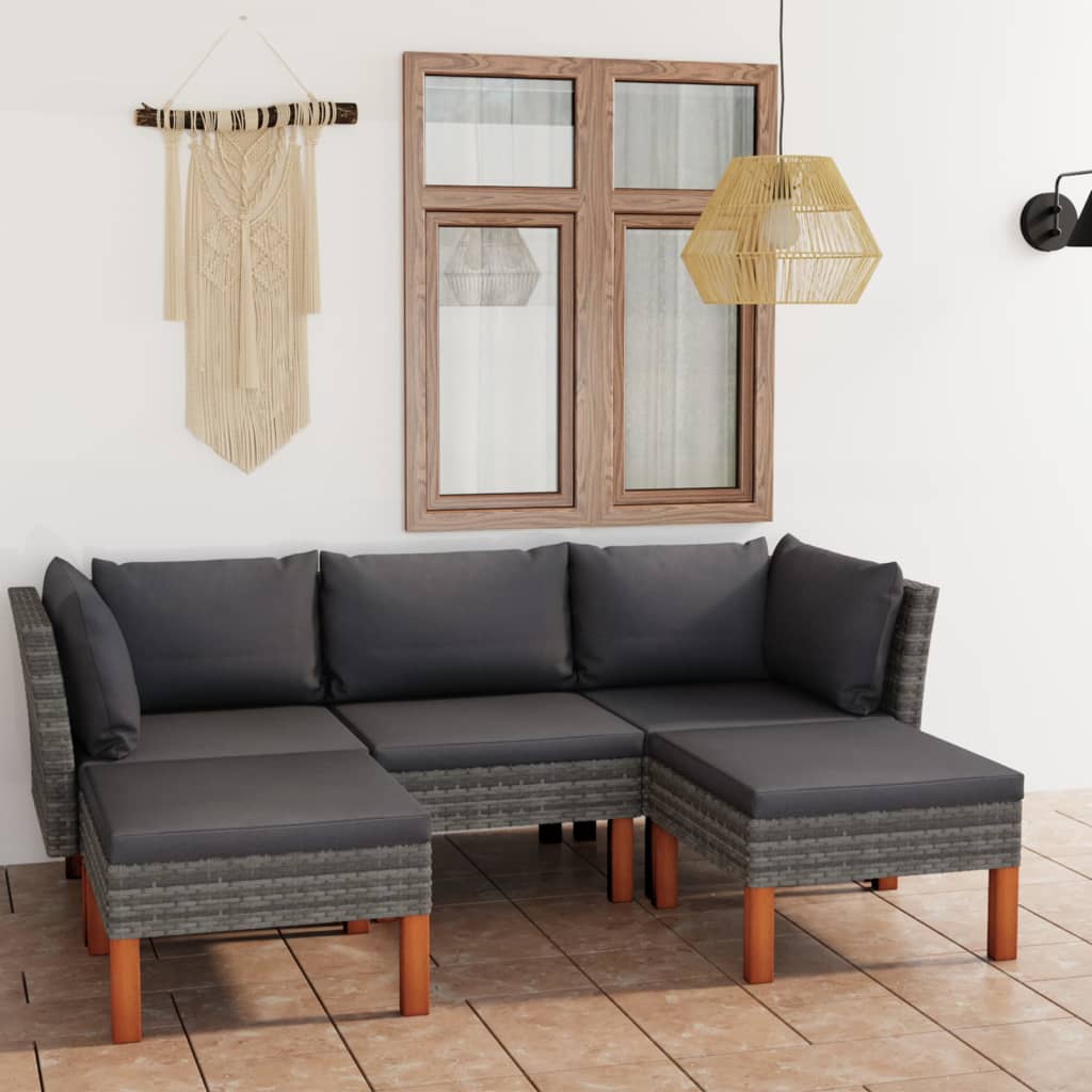 -Delige Loungeset Met Kussens Poly Rattan Grijs