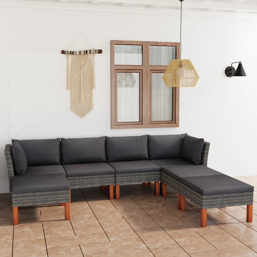 -Delige Loungeset Met Kussens Poly Rattan Grijs