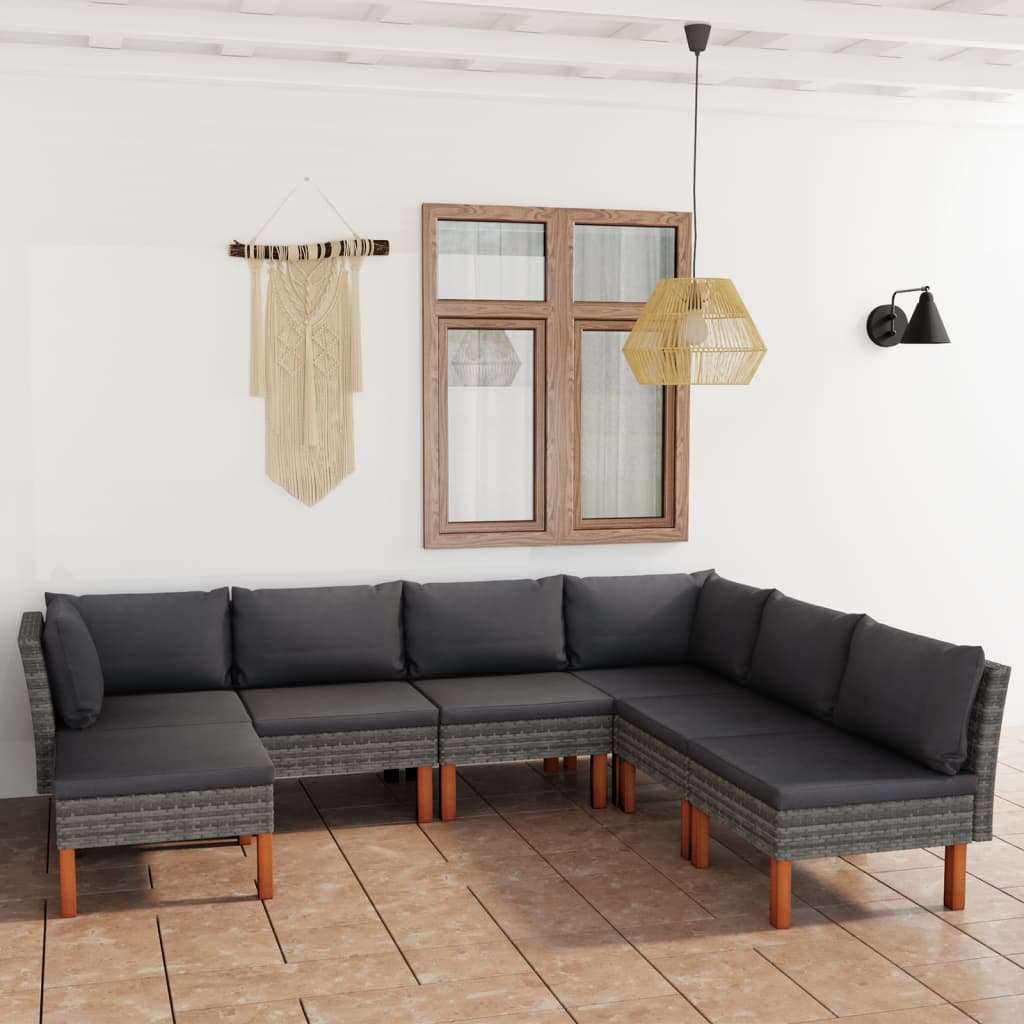 -Delige Loungeset Met Kussens Poly Rattan Grijs