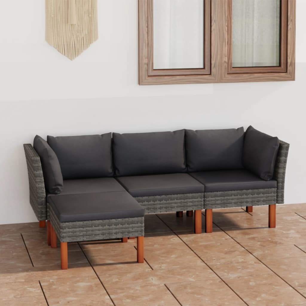 -Delige Loungeset Met Kussens Poly Rattan Grijs