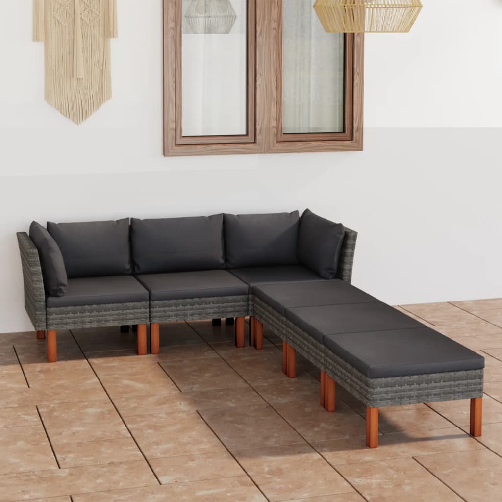 -Delige Loungeset Met Kussens Poly Rattan Grijs