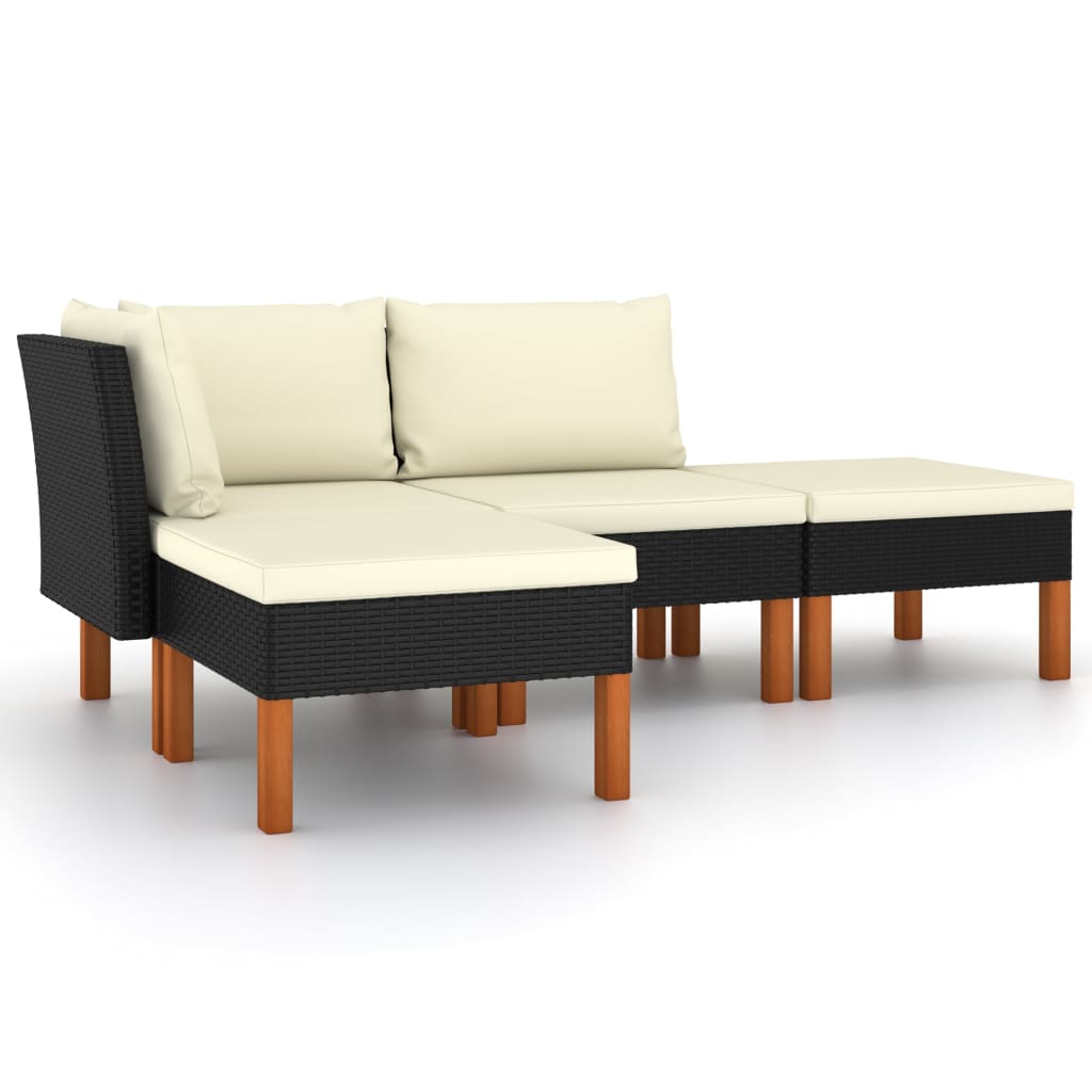 -Delige Loungeset Met Kussens Poly Rattan Zwart