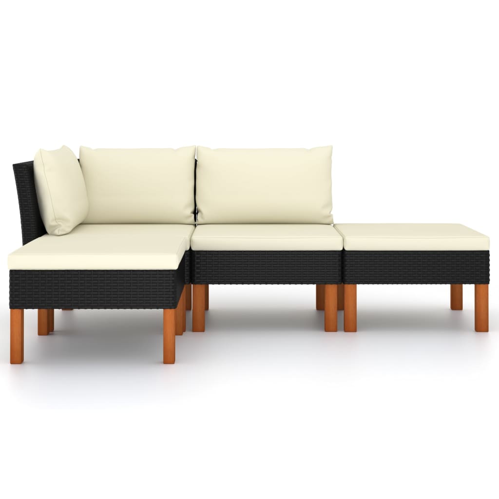 -Delige Loungeset Met Kussens Poly Rattan Zwart