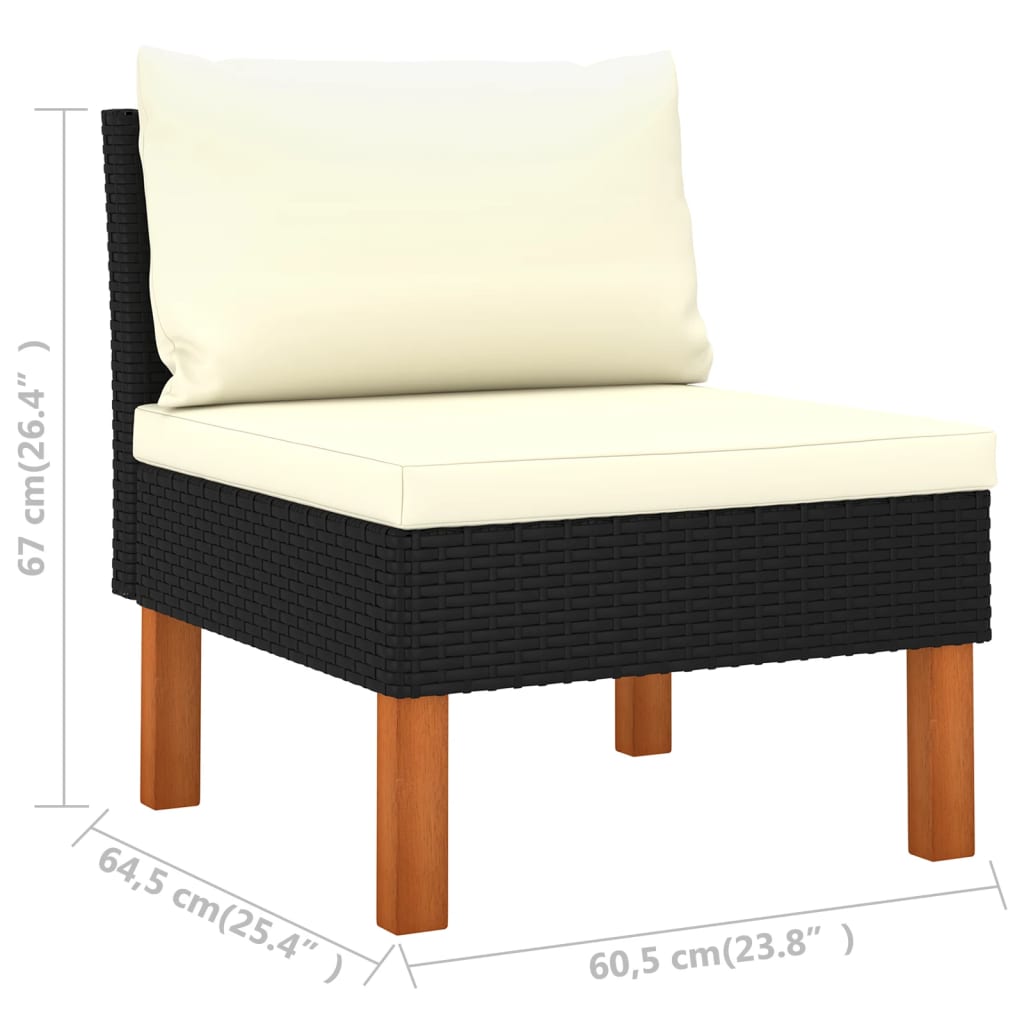 -Delige Loungeset Met Kussens Poly Rattan Zwart